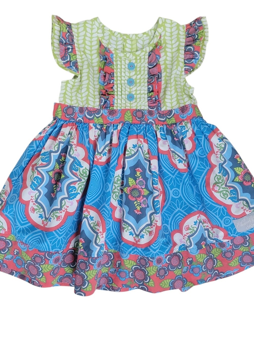 Eleanor Rose Girls Elsa Dress Size 4/5 Green Blue Floral Boutique